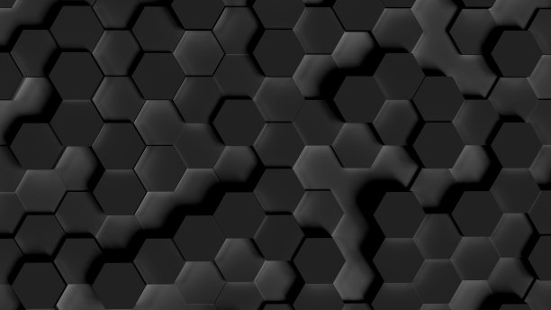 抽象背景，不同高度的六边形，俯视图，黑色，深色，3D渲染图片下载