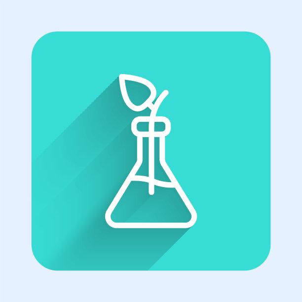 植物育种图标孤立，有长阴影。试管中的植物。有机食品、农业和水培。绿色广场按钮。向量图片下载