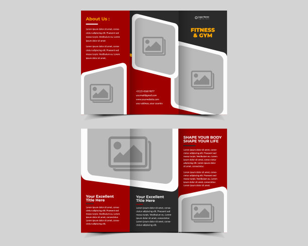 健身馆三折宣传册设计模板图片下载