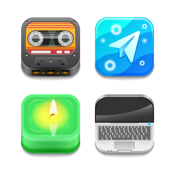 集抽象收集图标符号标志蜡烛飞机磁带笔记本电脑影子标志类型向量设计风格图片下载