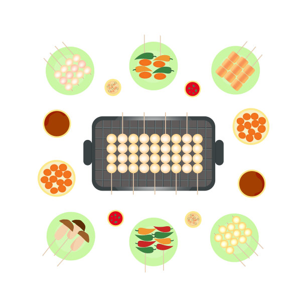 肉丸、蘑菇、蔬菜和食物载体的烧烤烧烤派对图片下载