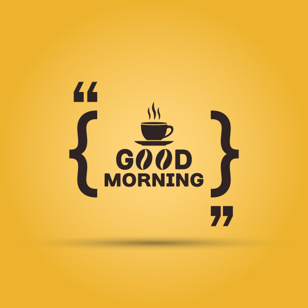 引号讲话气泡与信息“早上好与咖啡”。咖啡馆菜单排版设计元素孤立的黄色背景图片下载