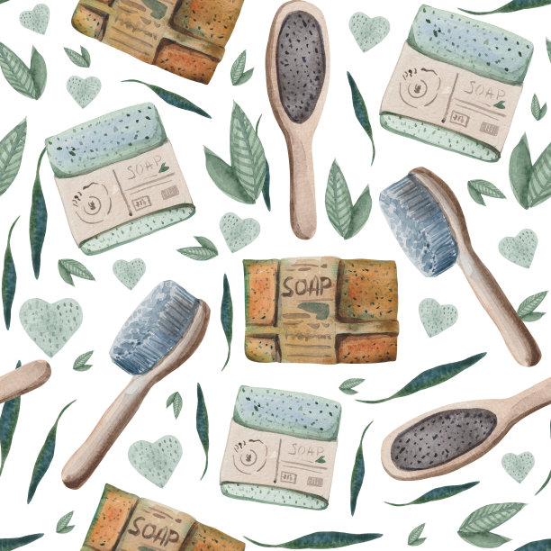 水彩无缝图案上的主题是清洁卫生图片下载