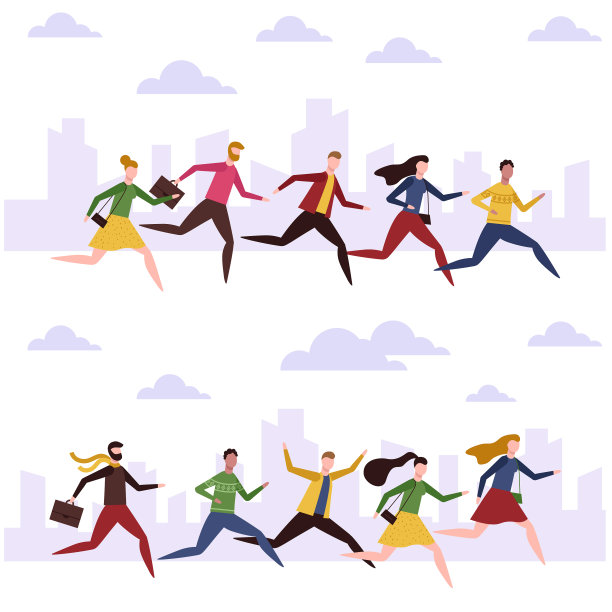 卡通男人和女人跑工作的人匆忙图片下载