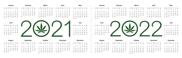 简单的可编辑矢量日历2021年2022年。一周从星期天开始。图片下载