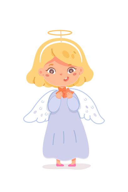 穿天使装参加圣诞派对的孩子。可爱快乐的孩子穿着美丽的圣诞服装与翅膀矢量插图。小女孩站在白色的背景上微笑图片下载