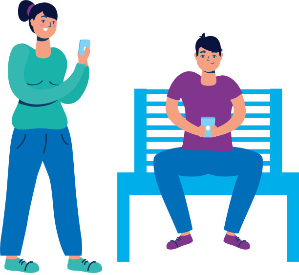 年轻夫妇在公园椅子上使用智能手机图片下载