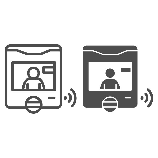 对讲机与客人的屏幕线和固体图标图片下载