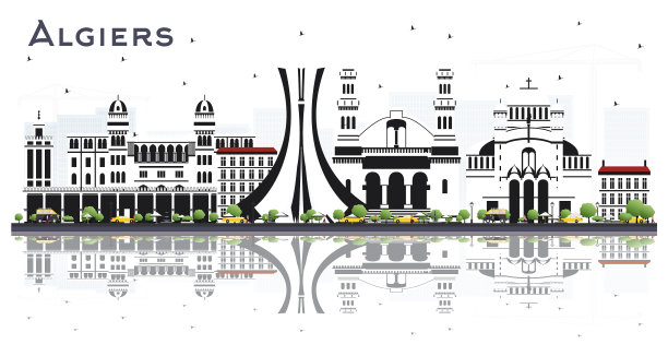 阿尔及尔，阿尔及利亚城市的天际线与灰色的建筑物图片下载