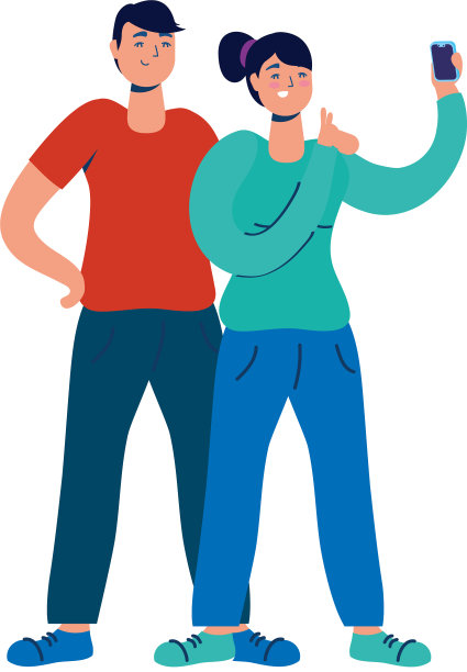 年轻夫妇使用智能手机字符图片下载