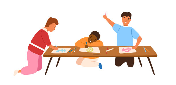 组快乐多元的男孩画画上图片下载