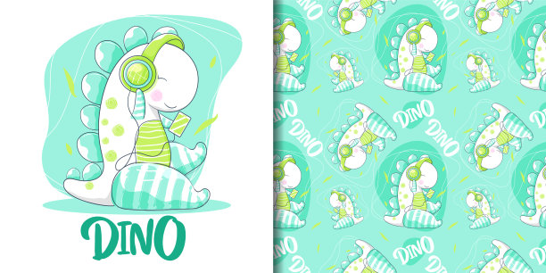 手画一个可爱的恐龙听音乐图片下载