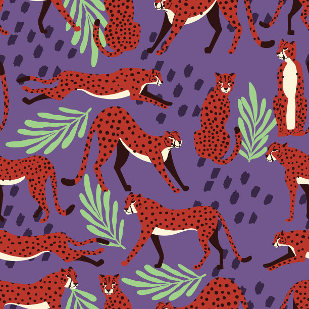 无缝图案与手绘外来大猫图片下载