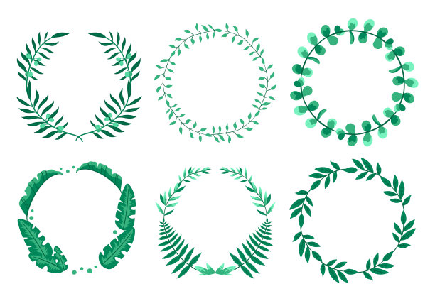 设置圆形花框架与绿色的叶子图片下载