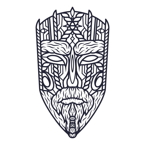 雕刻民族木制面具面部图腾图片下载