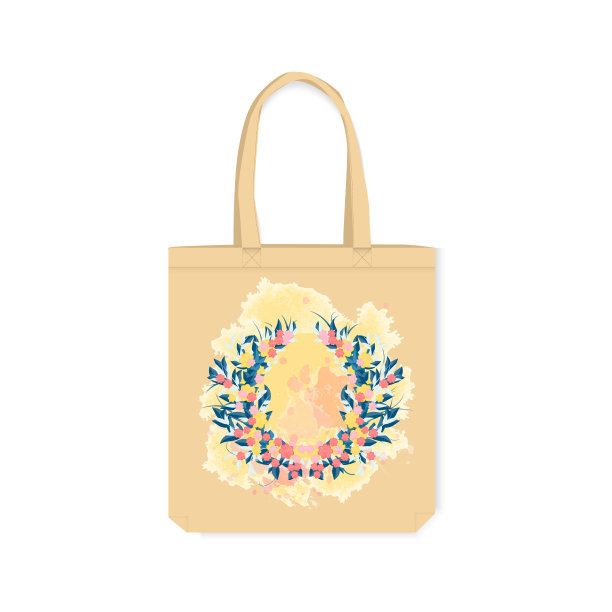 环保袋与印刷设计。装饰元素在水彩风格的帆布包。矢量插图孤立在白色背景上。图片下载