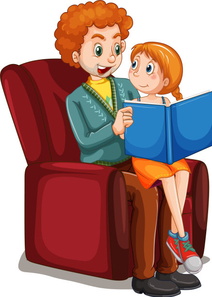 父亲在沙发上给女儿讲故事图片下载