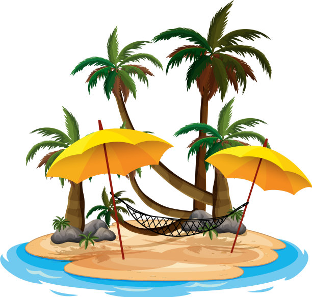 白色小岛上吊床的场景图片下载