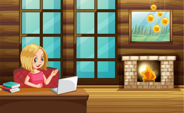 一个女人在家里用电脑工作的场景图片下载