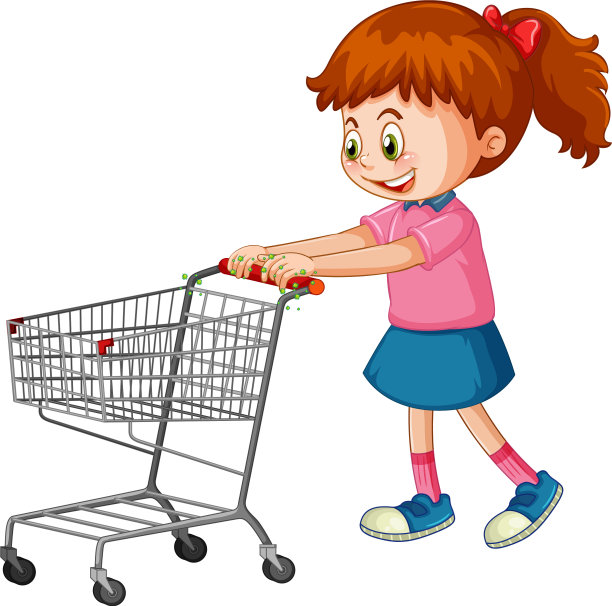 冠状病毒主题，女孩推着购物车图片下载