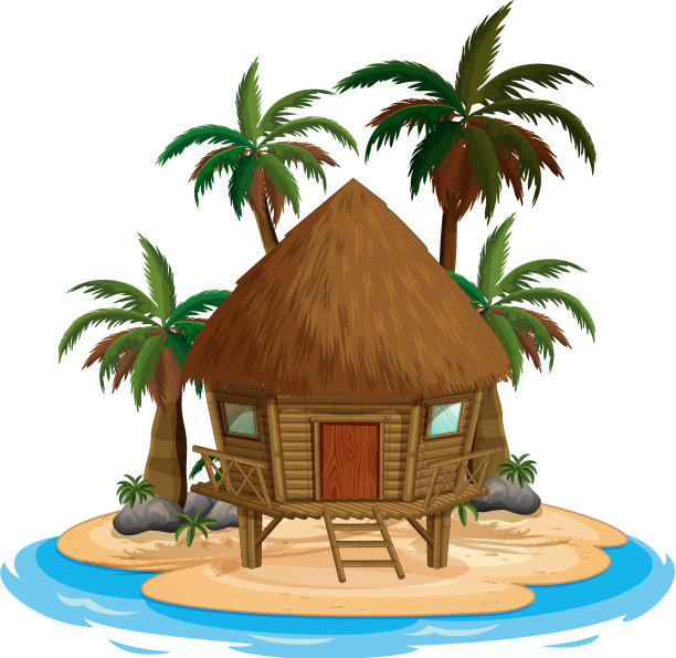 白色沙滩上的木屋景色图片下载