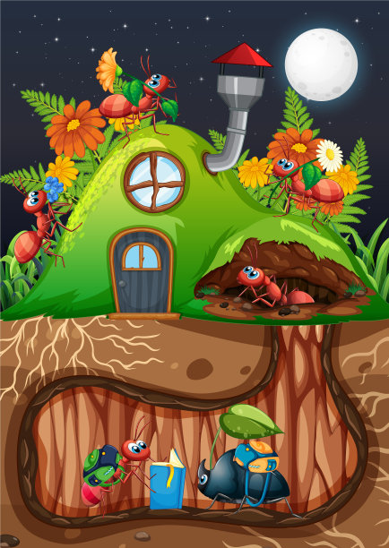 花园里有植物和昆虫的场景图片下载