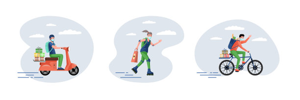 带着医用口罩的快递员送快餐和图片下载