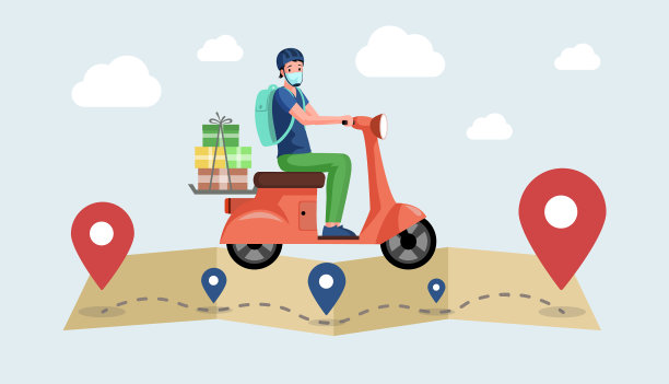 带口罩的快递员或志愿者骑摩托车图片下载