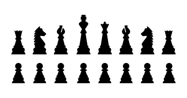 棋子的剪影。可编辑的矢量剪影标准棋子。在棋盘上下棋。战术游戏，战略思考图片下载