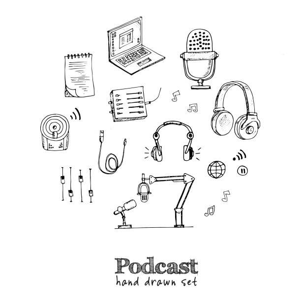 播客孤立手绘涂鸦集图片下载