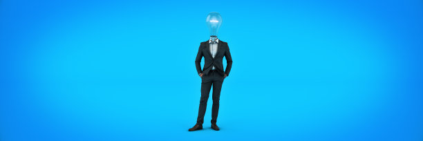 商人灯泡头，创意概念。三维渲染图片下载