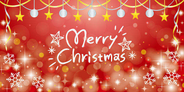 水平横幅与闪烁的背景与圣诞快乐标志/红色图片下载