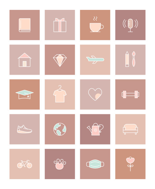 活动和生活方式图标社交媒体故事重点封面。粉彩和赤陶平面矢量设计图片下载