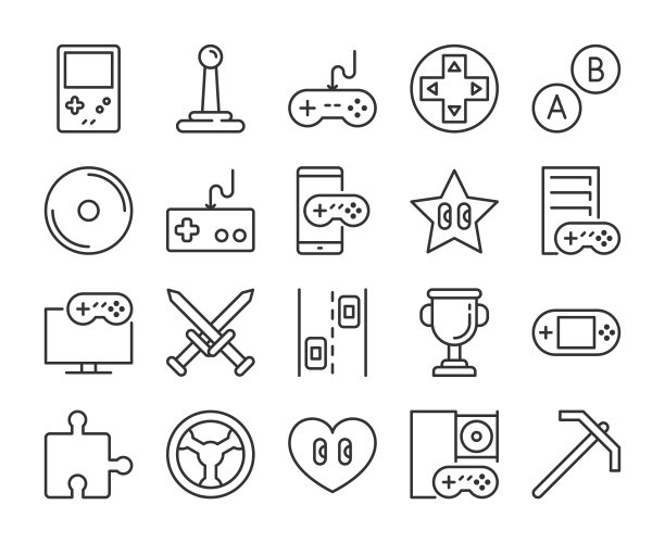 视频游戏图标。游戏和娱乐系列图标集。可编辑的中风。图片下载