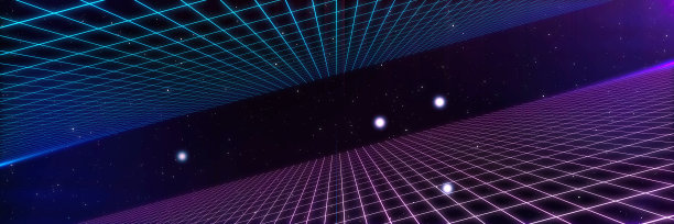 复古赛博朋克风格80年代科幻背景与激光网格景观未来派。80年代的数字网络表面风格。3 d演示。的横幅图片下载