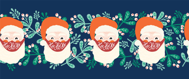 圣诞边境冠状病毒无缝衔接。圣诞老人戴着防护口罩，以抵御Covid - 19水平传播模式。在疫情期间，2020年圣诞快乐。节日装饰。圣诞节。新2021年图片下载