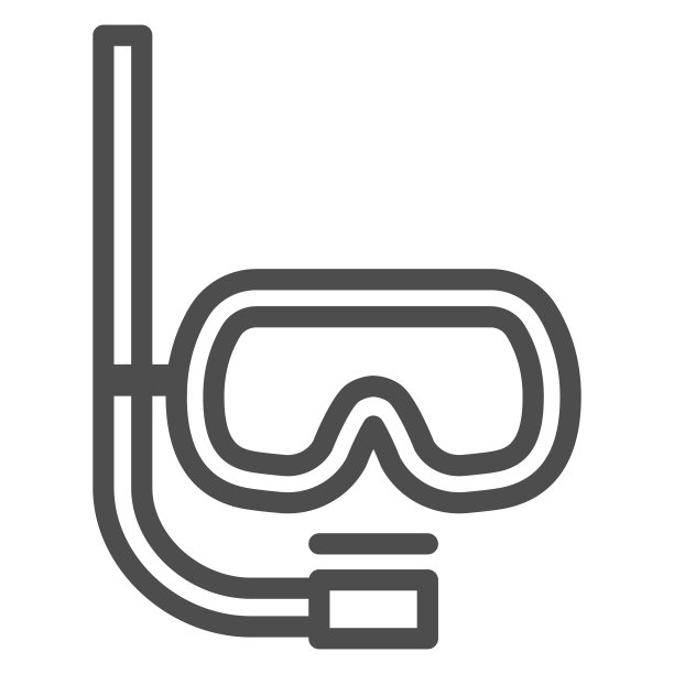 潜水面具和通气管线图标，水下运动概念，白色背景上的泳镜标志，面具和管为移动和网络的轮廓风格的潜水图标。矢量图形。图片下载