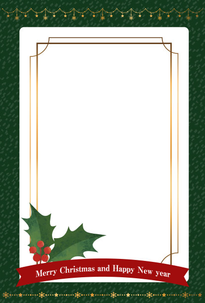圣诞贺卡。冬青和丝带的优雅框架。垂直长。(100×148mm，明信片大小比)图片下载