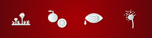 集发霉，橙果，红眼过敏性结膜炎，花产生花粉图标。向量图片下载