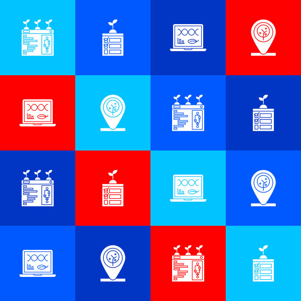 设置智能农业技术、基因工程改造和定位及树木图标。向量图片下载