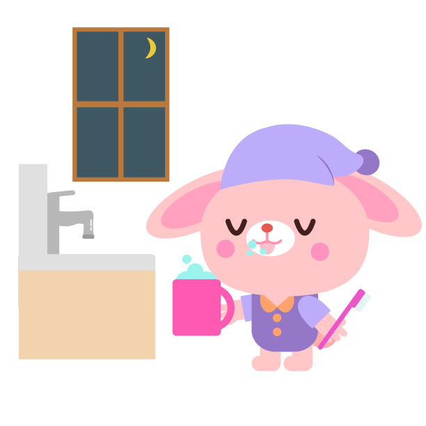 兔子插图在晚上刷牙图片下载