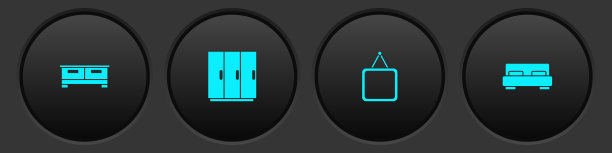 设置衣柜的抽屉，衣柜，镜子和大床图标。向量图片下载