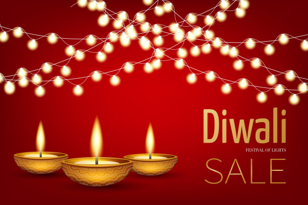 排灯节的灯。印度传统节日。横幅背景设计采用迪娅油灯。矢量插图。图片下载