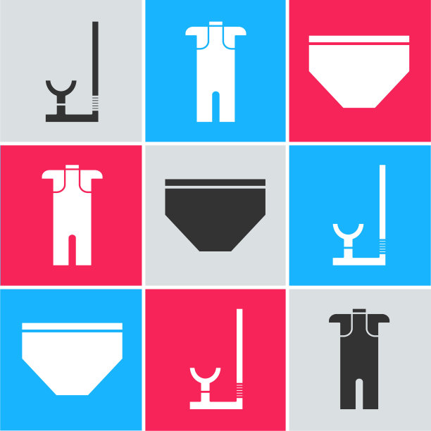 设置通气管，潜水服和泳裤的图标。向量图片下载