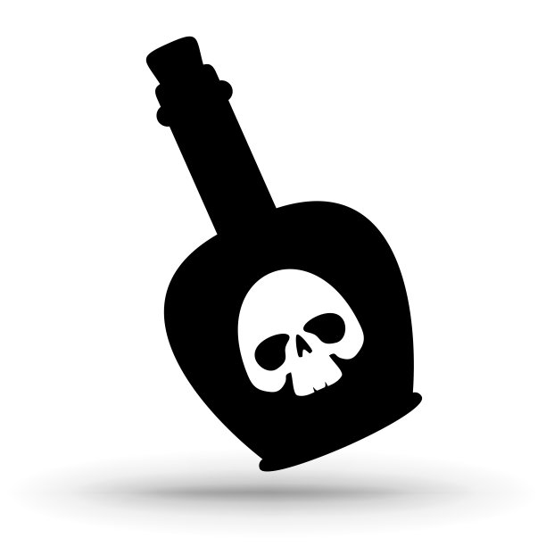 瓶中的毒药剪影。标签上的骷髅。图片下载