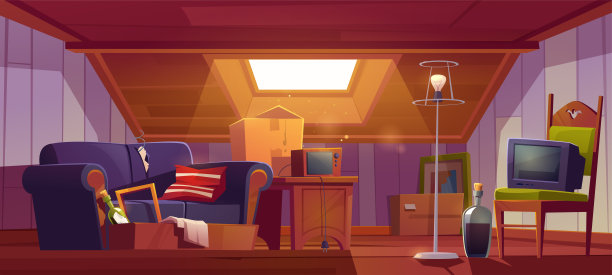 有旧东西的阁楼房间，有屋顶窗户的阁楼图片下载