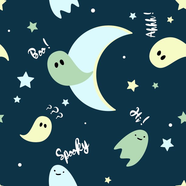 无缝图案的可爱卡通鬼，夜空万圣节的背景。图片下载