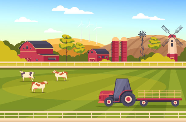 农场景观农田乡村景观概念矢量平面平面设计平面插图图片下载