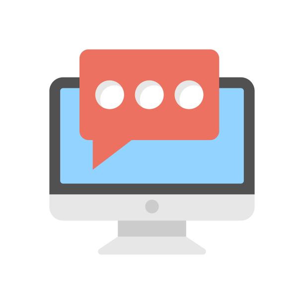 电脑和聊天气泡图标插图。在线留言，对话标志。图片下载