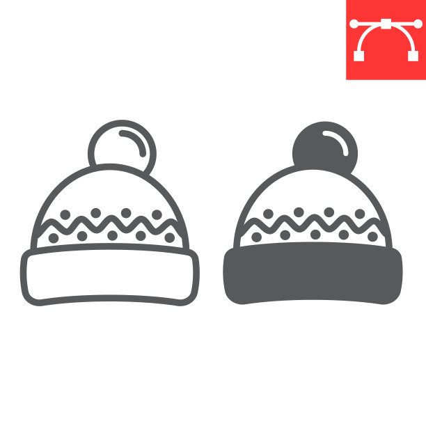 冬季帽子线和字形图标，圣诞快乐和服装，无檐帽标志矢量图形，可编辑的笔触线性图标，eps 10。图片下载